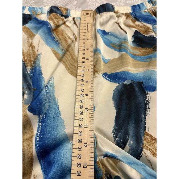 12th Tribe Perla Blue Watercolor Satin Wide Leg Pants Elastic Waist Sz M NWT - Picture 8 of 14